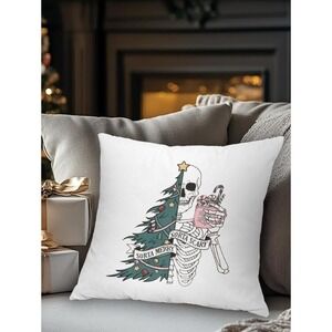 Funny Gothic 'Sorta Merry Sorta Scary'‎ Holiday Pillow Cover (1) White/Green